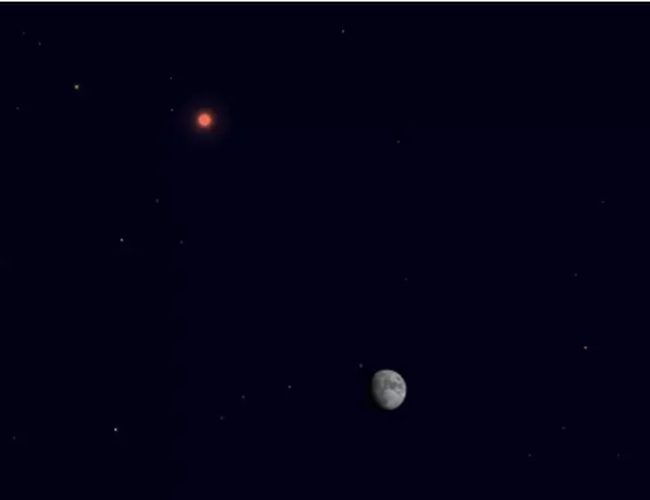 Lua e Marte em destaque no céu noturno no próximo domingo